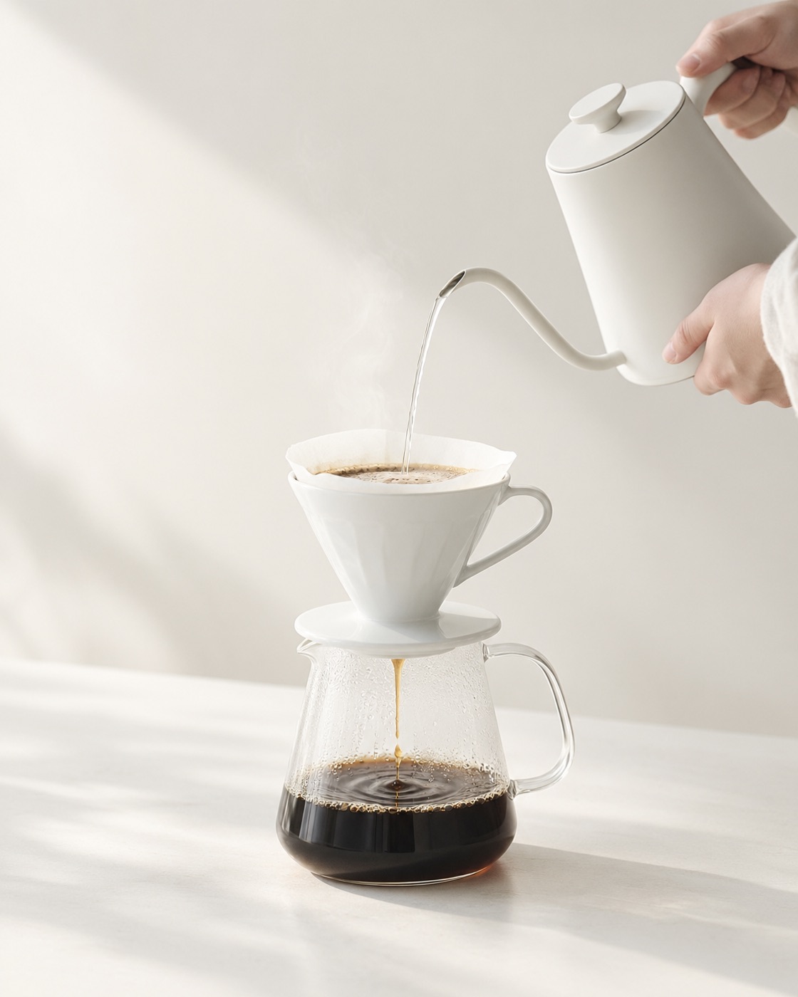 珈琲観測所の運営者がハンドドリップでコーヒーを淹れている手元