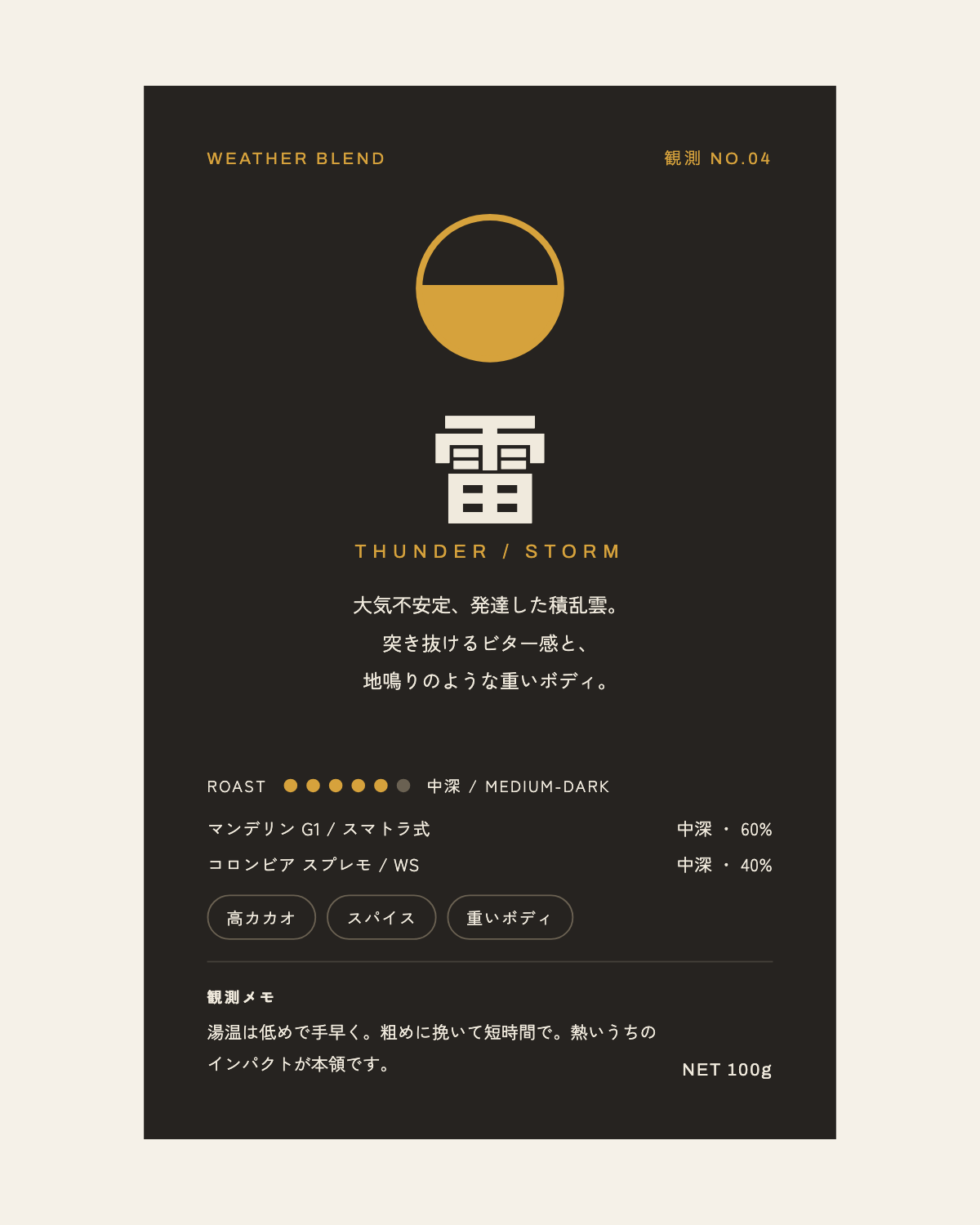 観測 No.04「雷」のコーヒー豆パッケージ